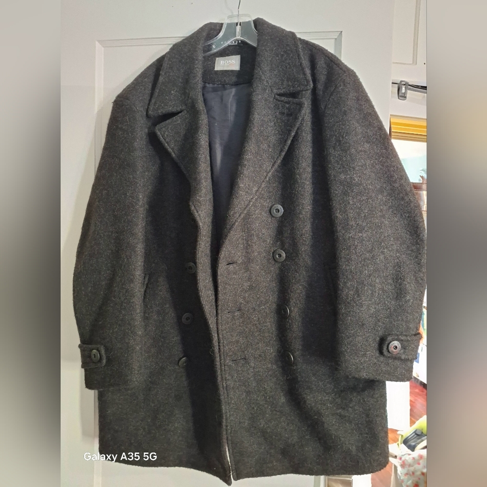 Boss Black Wool Pea Coat Timeless Design
